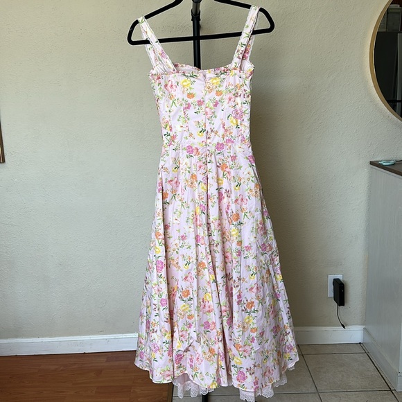 House of CB Rosalee Pink meadow Floral Stretch Cotton Petticoat Dress NWOT sz XS - Picture 6 of 9